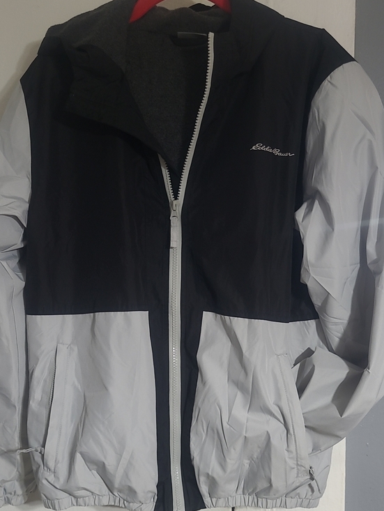 Eddie Bauer Other - Eddie Bauer Black and Gray Colorblock Hooded Windbreaker Size 16